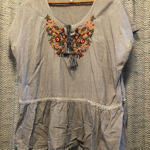 Plus Size Peplum Embroidered Top - 1X